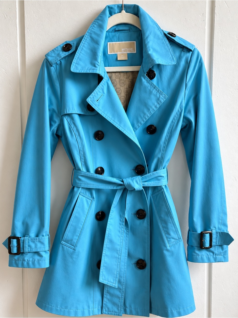 Michael Kors Turquoise Blue Belted Trench Coat S/P